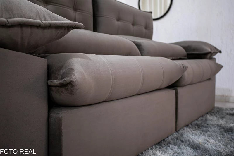 Sofá Retrátil Reclinável 2.50m Lenon Veludo Marrom - D28 Soft e Molas Ensacadas - Móveis furniture