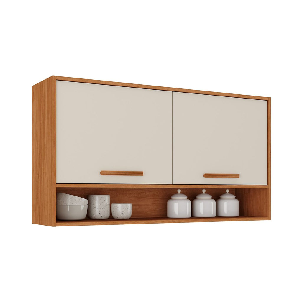 Armário de Cozinha Aéreo Canela 2 Portas Com Nicho 1.20m – Cinamomo/Off White