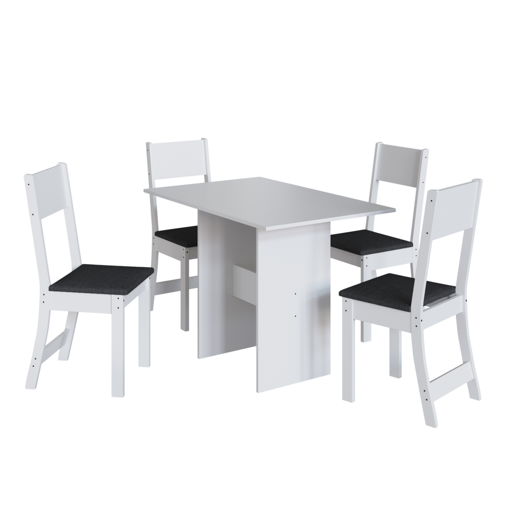 Mesa 4 Cadeiras Karla Branco/Linho Preto – INDÉKES - Móveis furniture