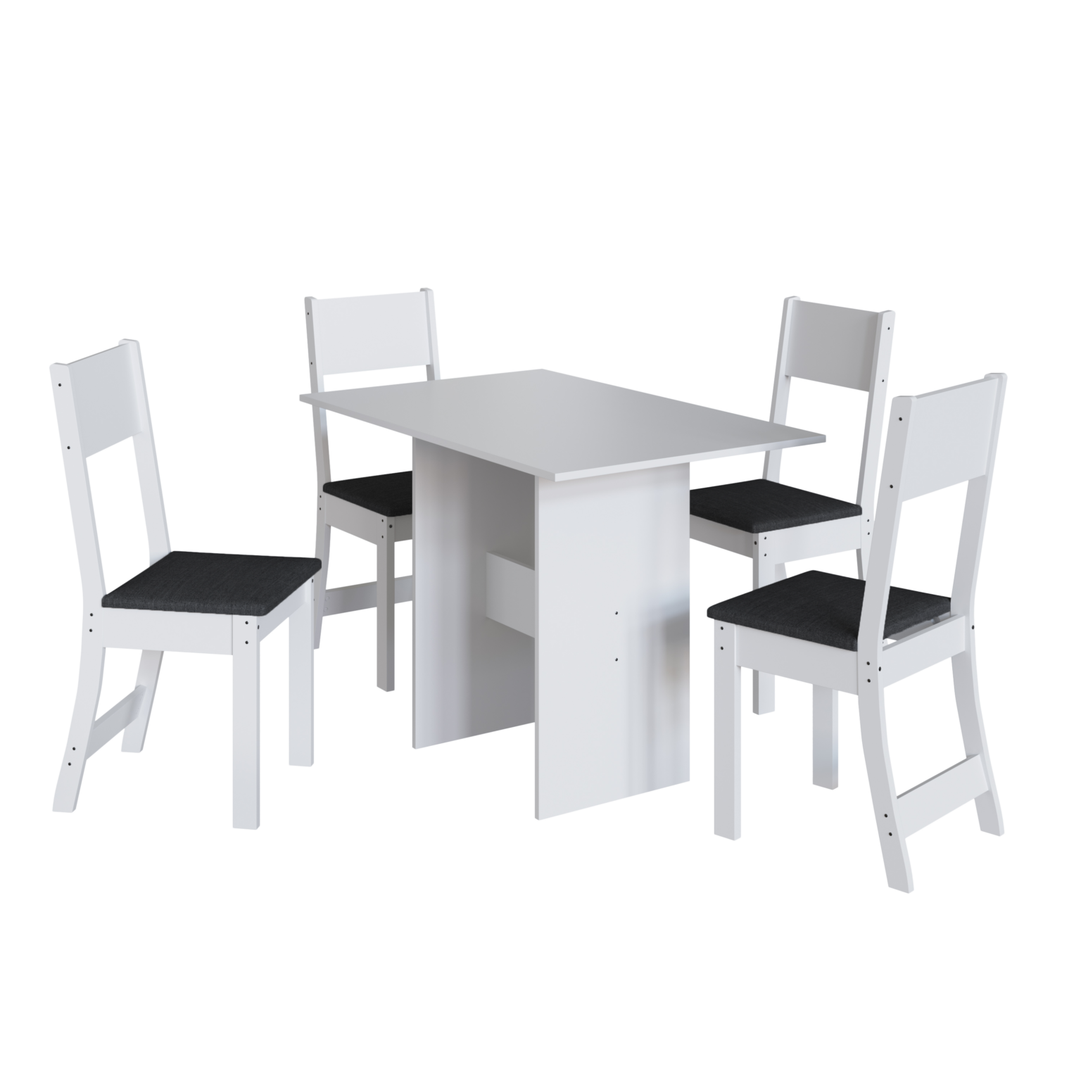 Mesa 4 Cadeiras Karla Branco/Linho Preto – INDÉKES - Móveis furniture