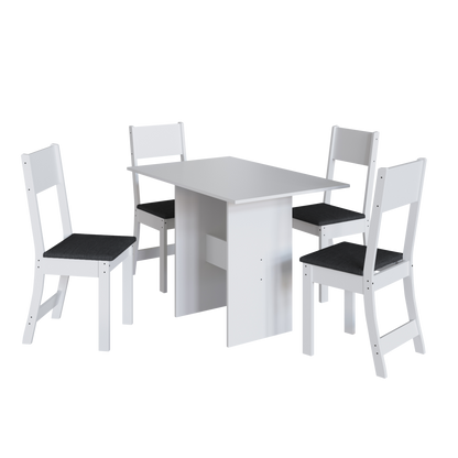Mesa 4 Cadeiras Karla Branco/Linho Preto – INDÉKES - Móveis furniture