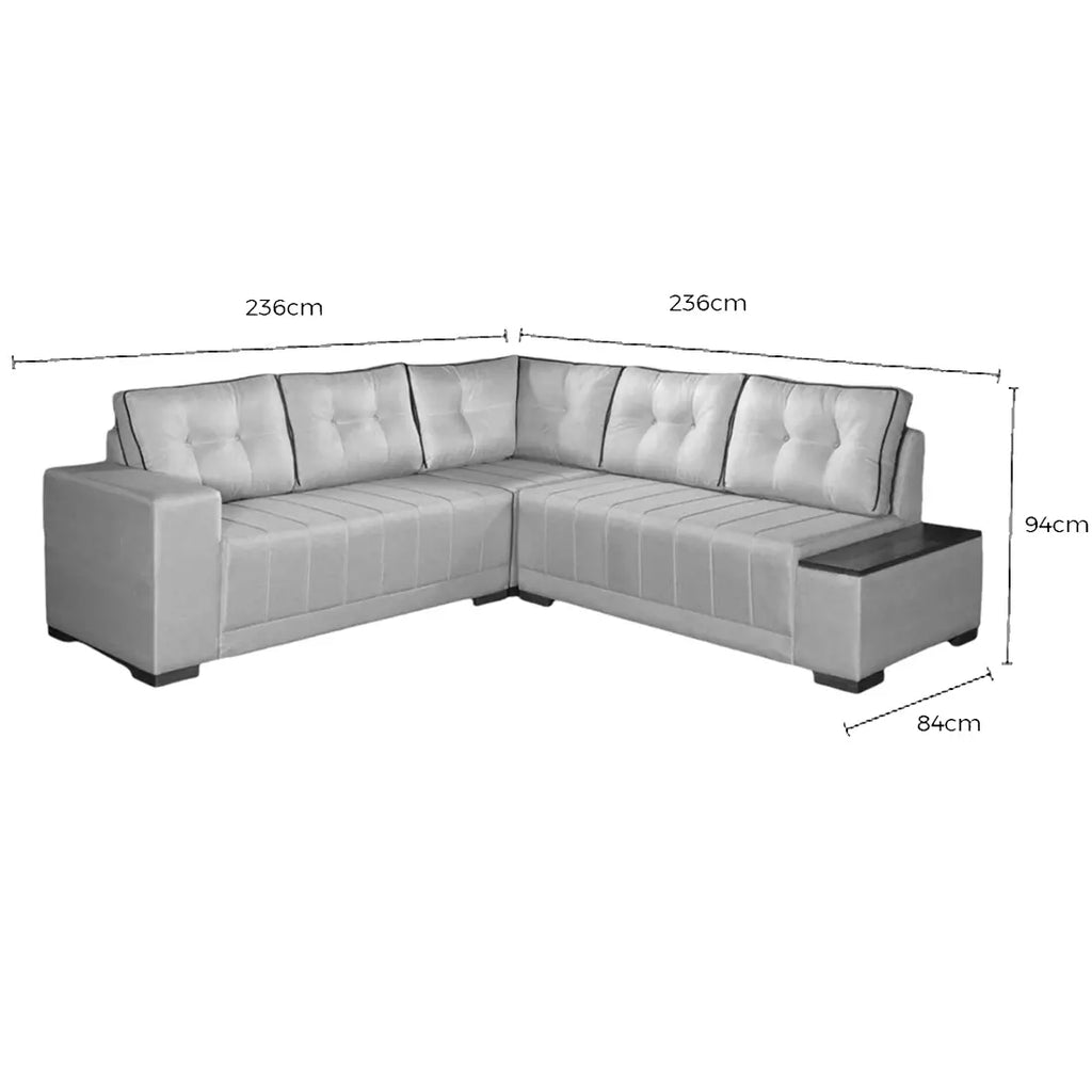 Sofá de Canto Ouro Fino 7 Lugares 236cm X 236cm Tecido Linho Lufer