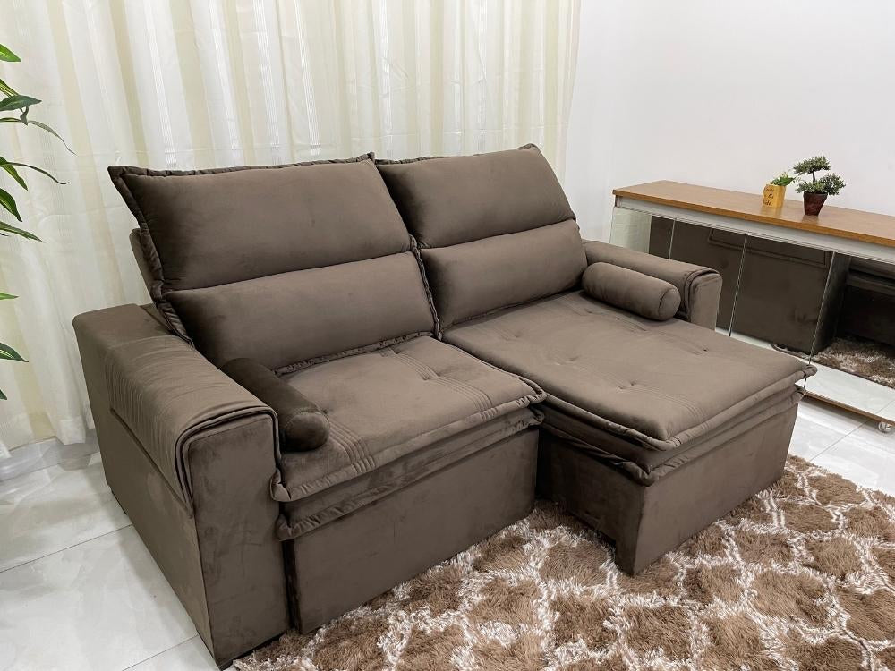 Sofá Retrátil Reclinável Sírius 2.00m – Marrom Veludão - Móveis furniture