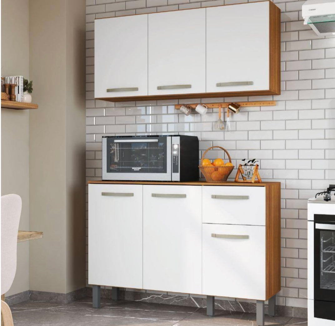 Armário de Cozinha Composto Aéreo e Balcão 6 Portas 1 Gaveta Freijo branco - Móveis furniture