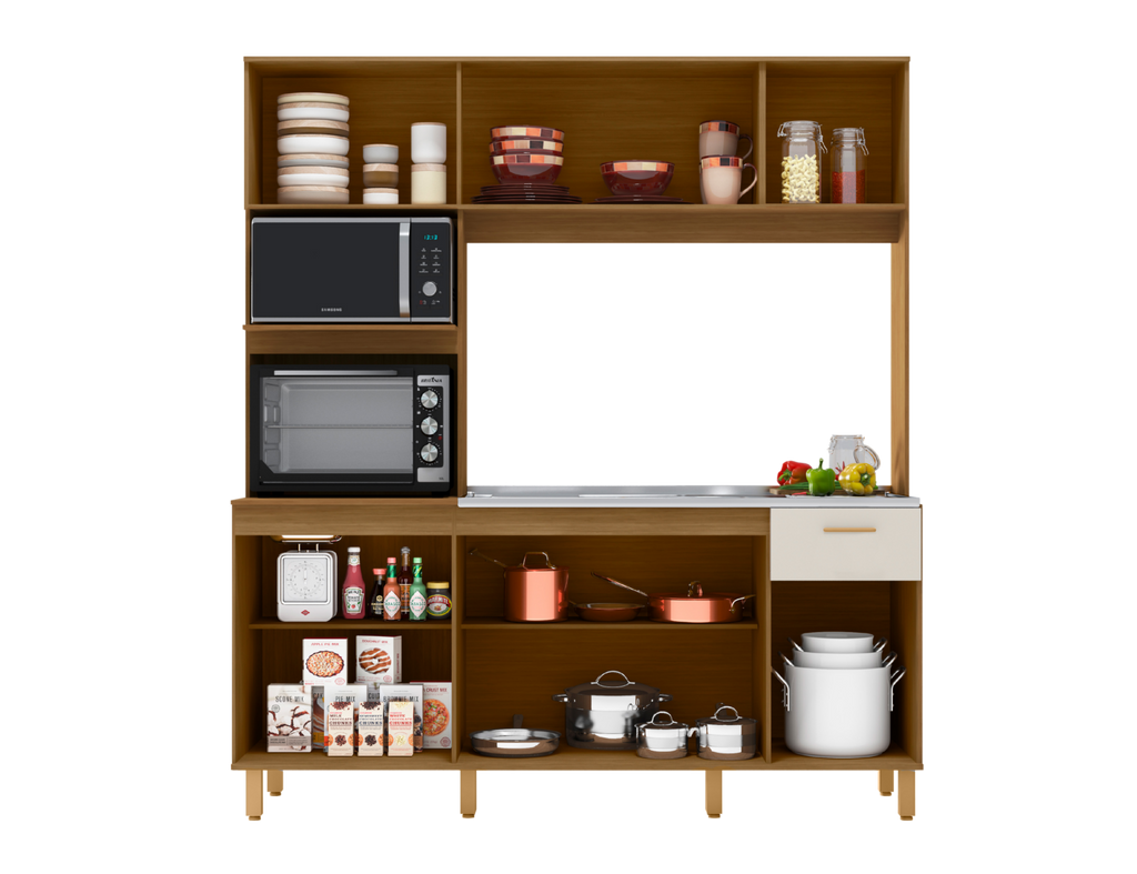 Kit Cozinha Liz 1,80 m Freijó/Ripado/Off White – POLIMAN