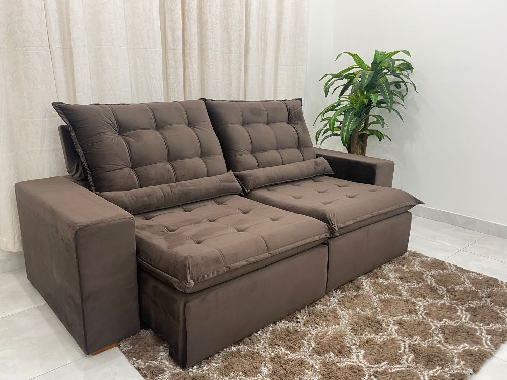 Sofá Retrátil Reclinável Small 2.30m – Marrom Veludão - Móveis furniture
