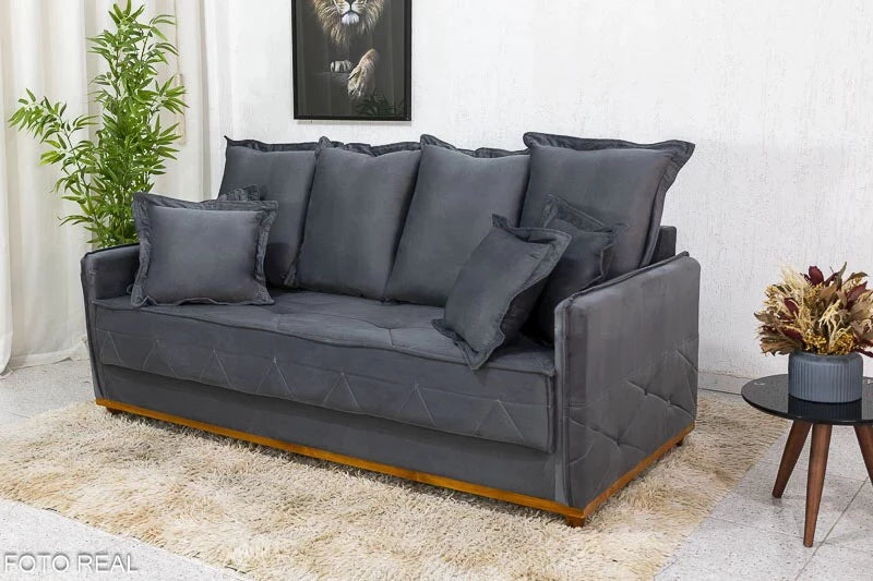 Sofá 3 lugares Vican Larg. 2.00m Veludo Cinza 5001 Molas Bonnel - Móveis furniture