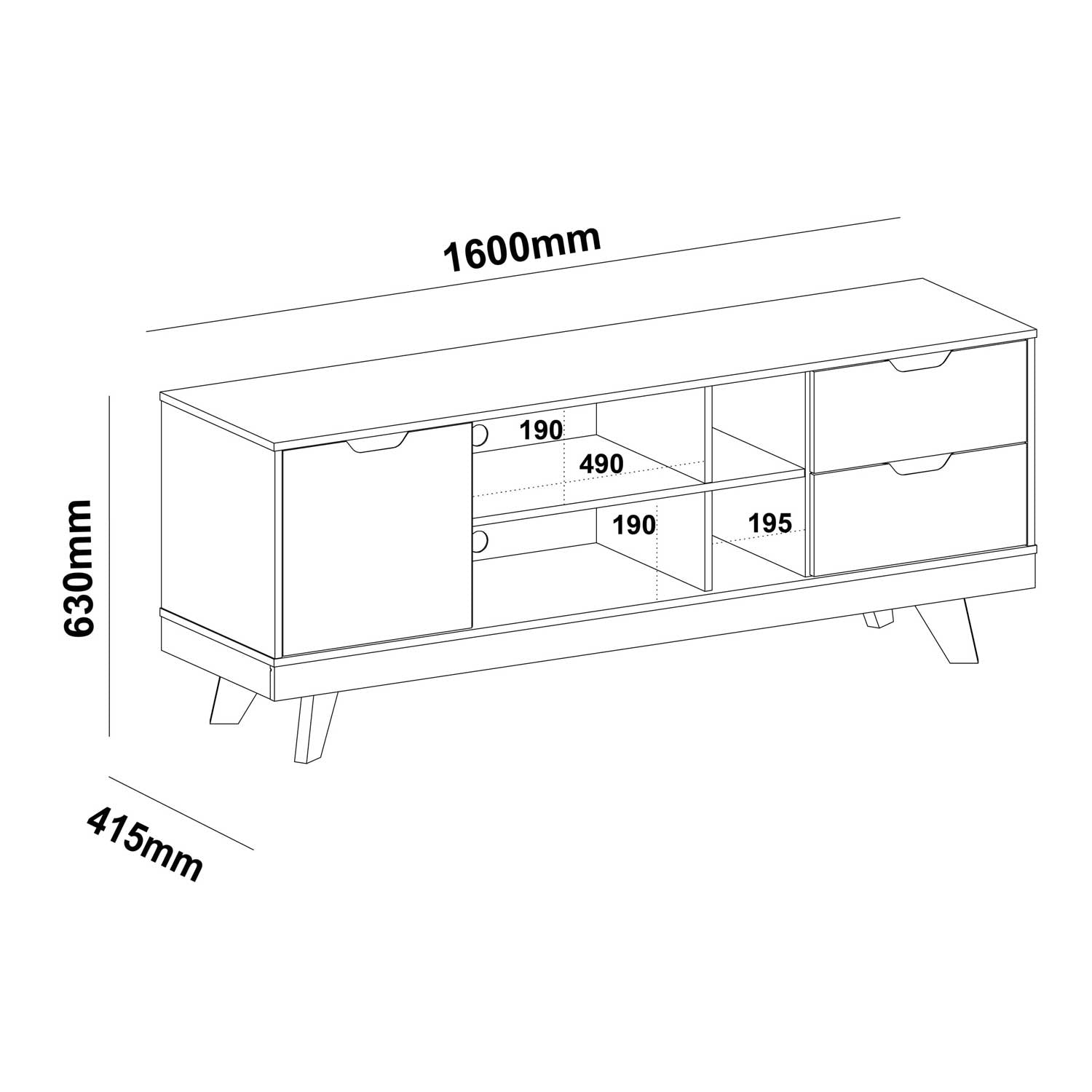 Rack Michigan 01 Porta 02 Gavetas 1.60m – Off White/Carvalho