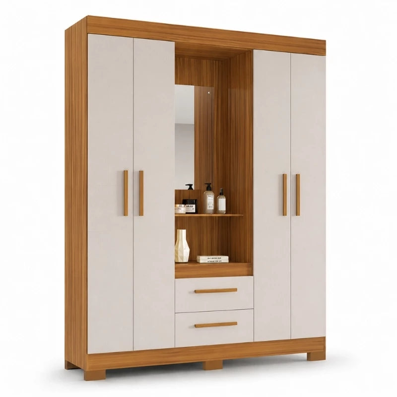 Guarda-Roupa NT 6055 4 portas 3 Gavetas Freijó/Off C/Pés Larg. 1.38m - Notável