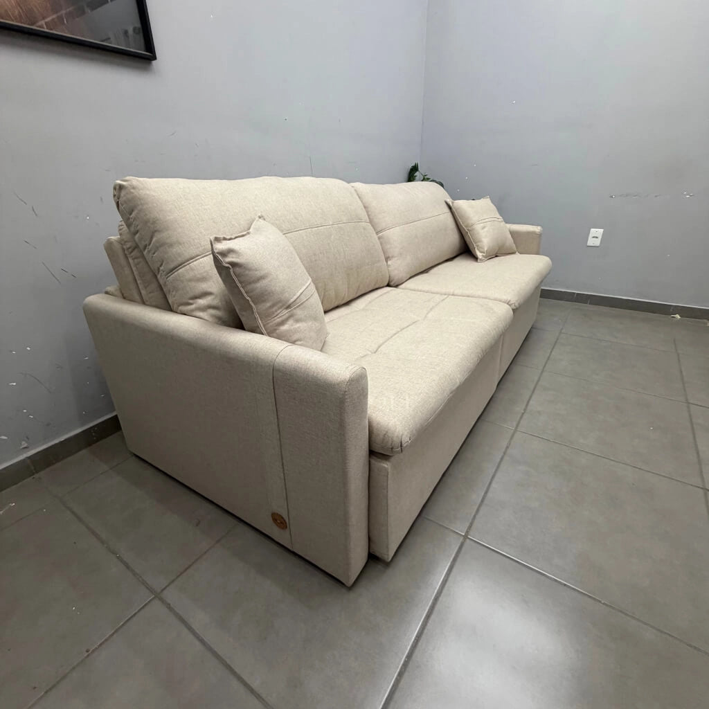 Sofá Cama Portinari 4 Lugares Retrátil e Reclinável 220cm Tecido Linho Innove CRU