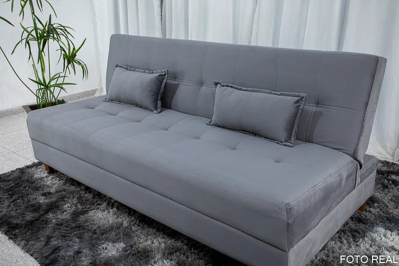 Sofá 4 lugares e Sofá Cama Casal Arpoador Veludo Cinza - Móveis furniture