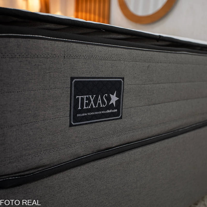 Box Casal Universal Linho Grafite + Colchão Casal Texas 138x188x69 Molas BlueWave - Gazin
