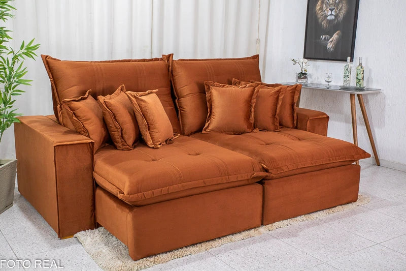 Sofá Retrátil Reclinável Ferrara 2.50m Veludo Terracota D33 - Móveis furniture