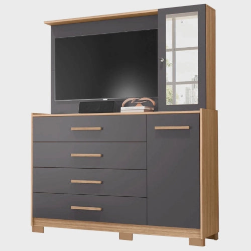 Cômoda Albatroz Ilhabela com Espelho 4 Gavetas 2 Portas Carvalho - Móveis furniture