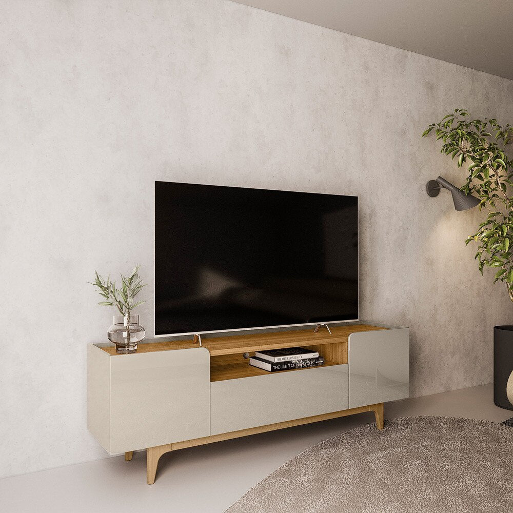 Rack para TV até 75 Polegadas Orlando Linea Brasil Tauari/Off White Brilho - Móveis furniture