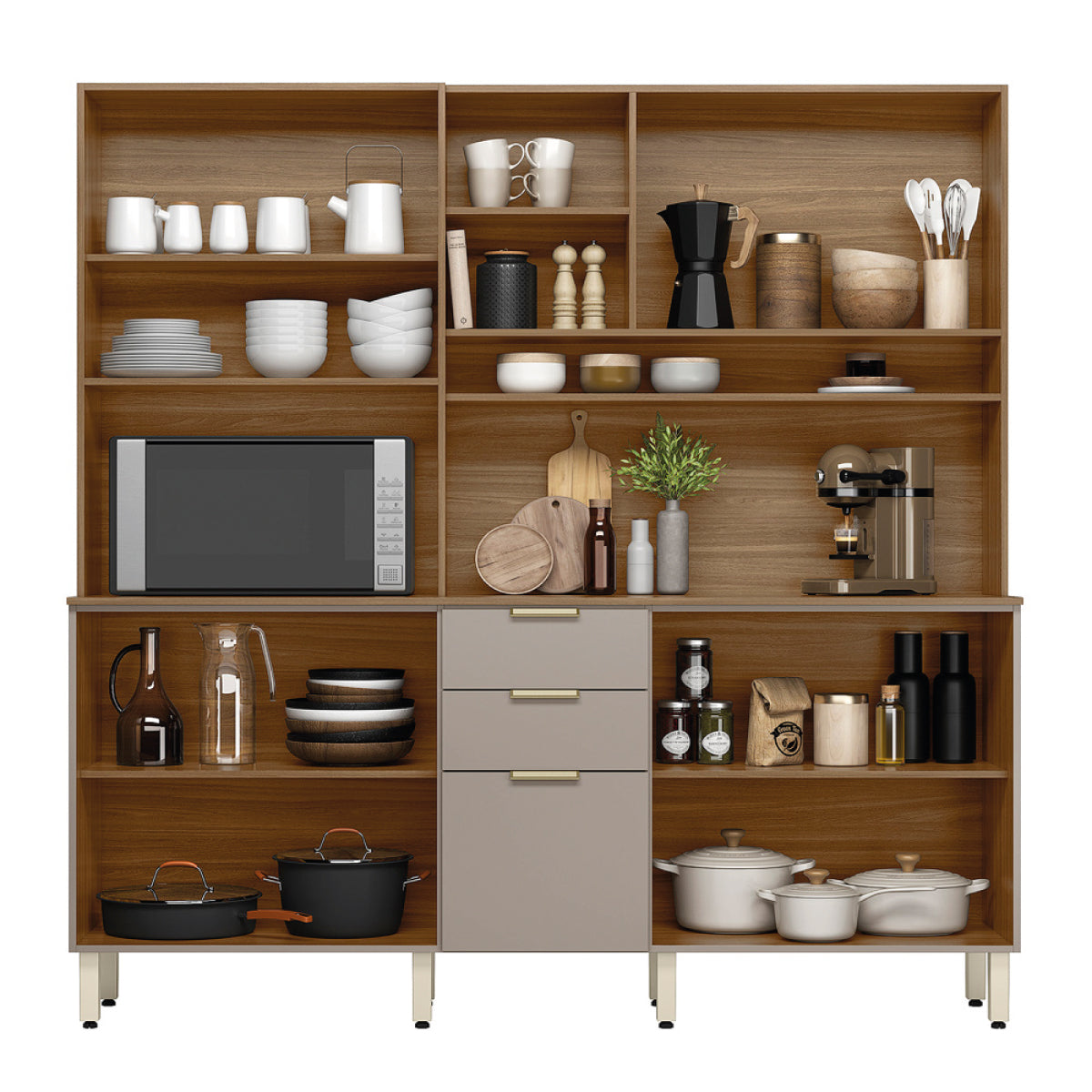 Kit Cozinha Amora 1,98 m Nogueira Touch/Nude Prime – DEMÓBILE