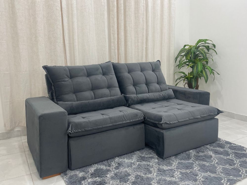 Sofá Retrátil Reclinável Small 2.30m – Cinza Veludão - Móveis furniture
