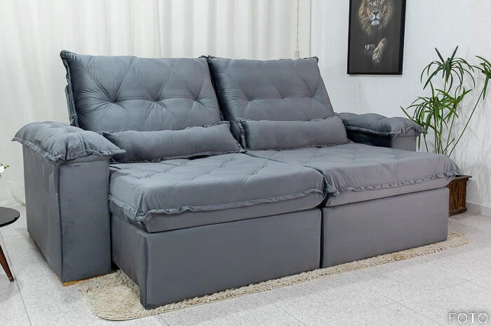 Sofá Retrátil Reclinável Califórnia Veludo Cinza 526 Larg. 2.50m - D28 Hiper