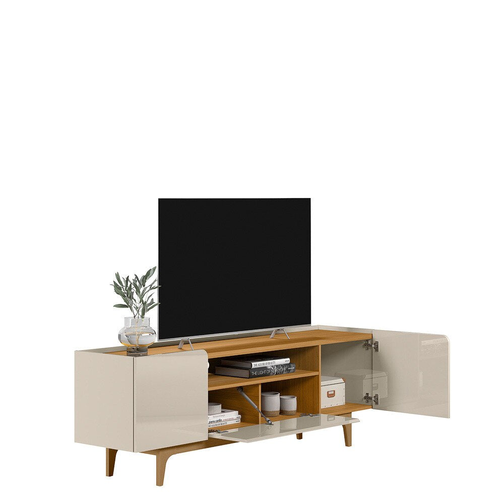 Rack para TV até 75 Polegadas Orlando Linea Brasil Tauari/Off White Brilho - Móveis furniture
