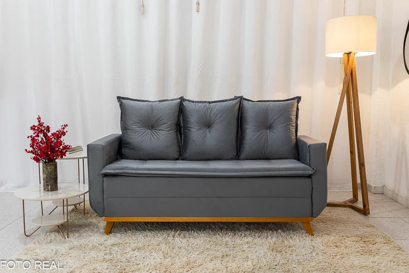 Sofá Recife 3 lugares Veludo Cinza - Móveis furniture