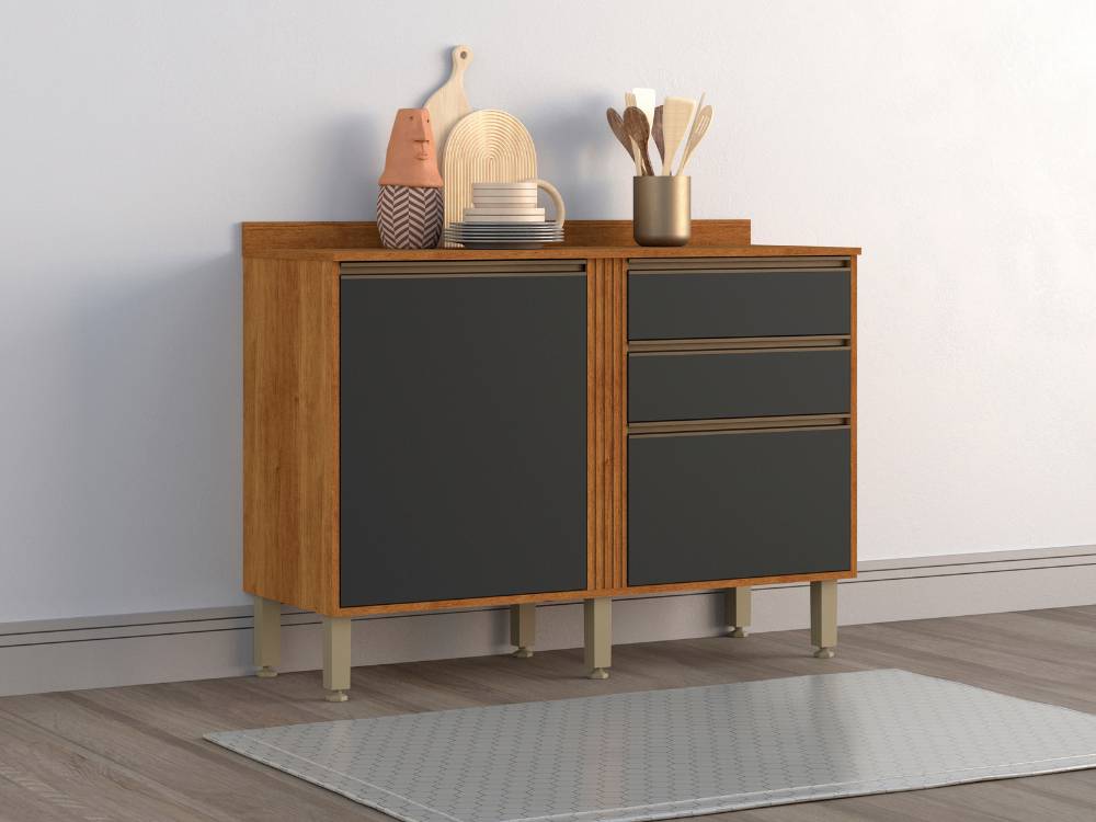 Balcão de Cozinha Pérola 1,20 – Cinamomo/Grafite - Móveis furniture