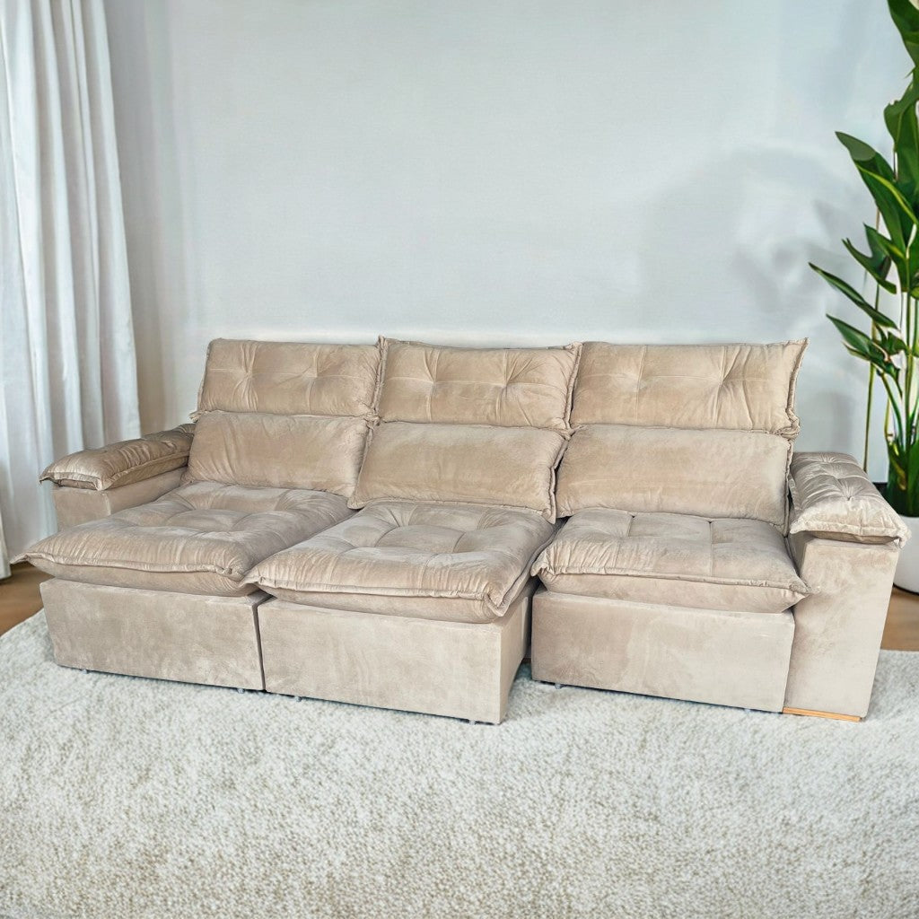 Sofá Retrátil e Reclinável Imperial 2,75 m Veludo Jolie Bege 03 – IMPERIAL DECOR - Móveis furniture
