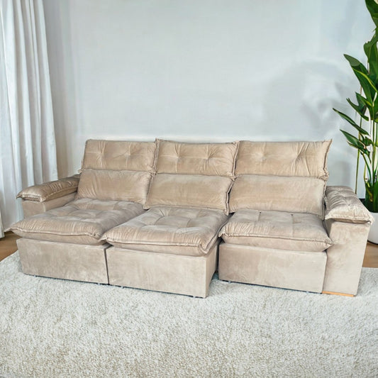 Sofá Retrátil e Reclinável Imperial 2,75 m Veludo Jolie Bege 03 – IMPERIAL DECOR - Móveis furniture