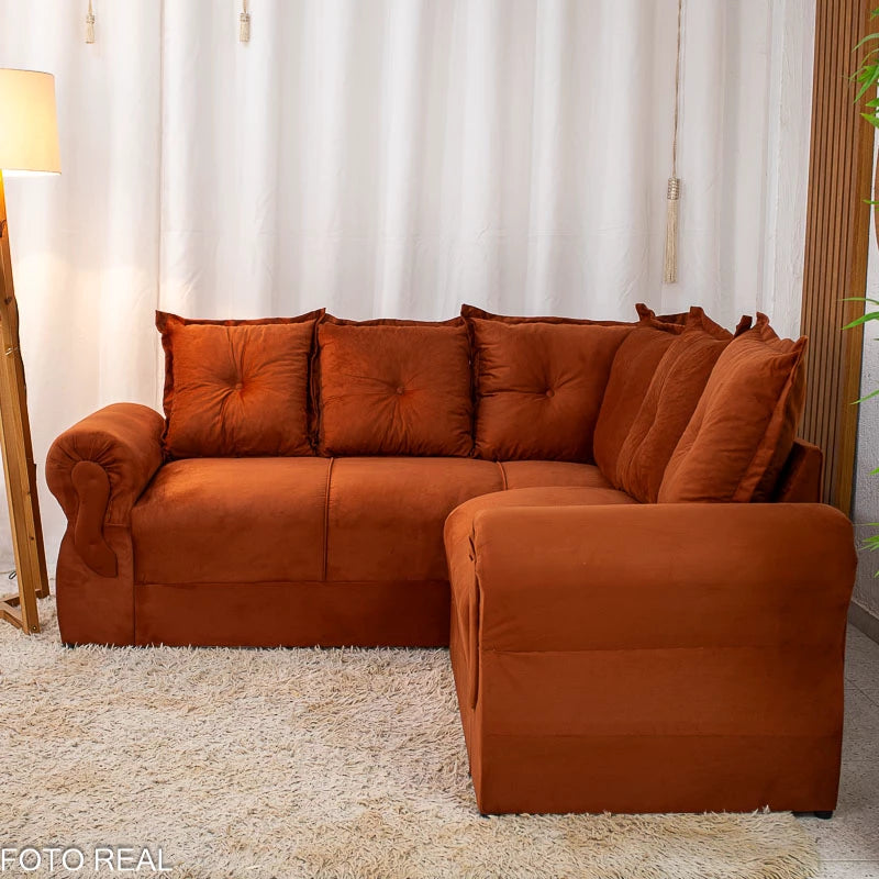 Sofá Canto Bianca Veludinho Terracota