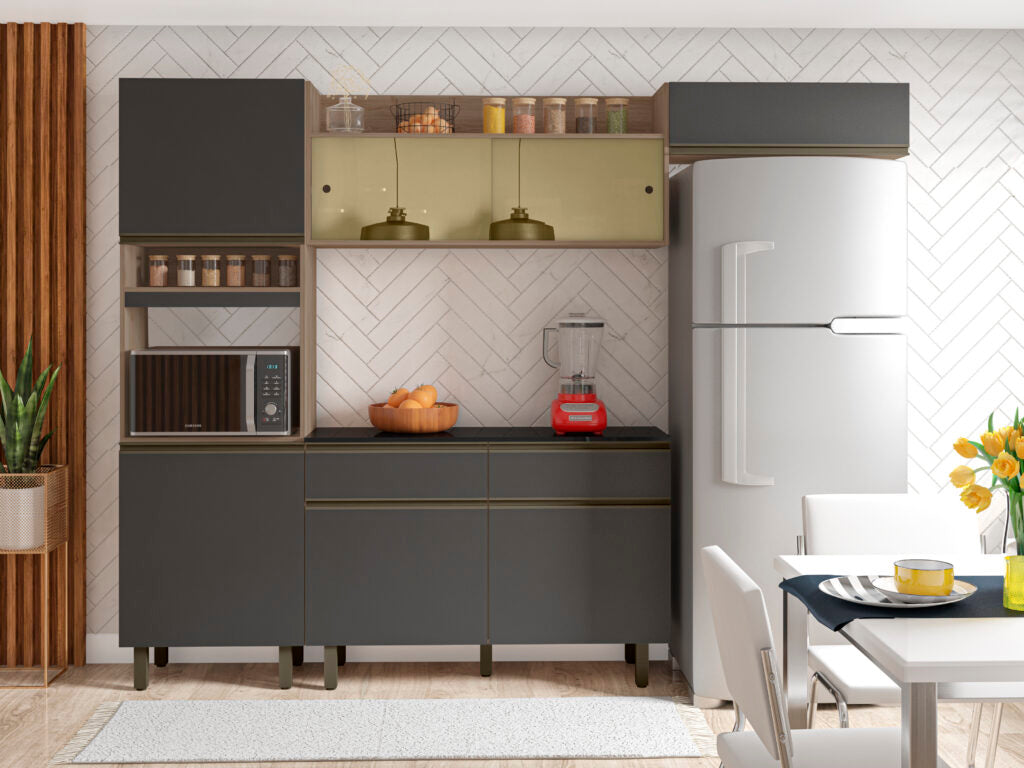 Cozinha Porto Carvalho/Grafite – POLIMAN - Móveis furniture