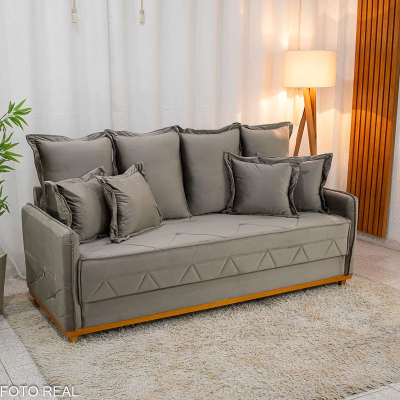 Sofá Vican Veludo Bege 5003 Larg. 2.00m - Molas Bonnel