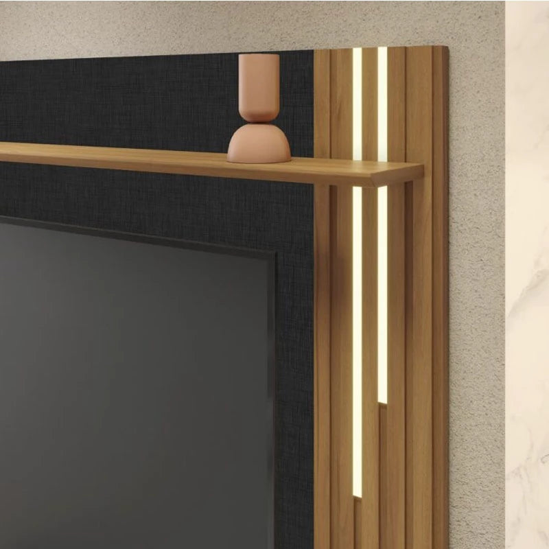 Painel NT 1345 Ripado Larg. 1.80m Preto/Freijó - Móveis furniture