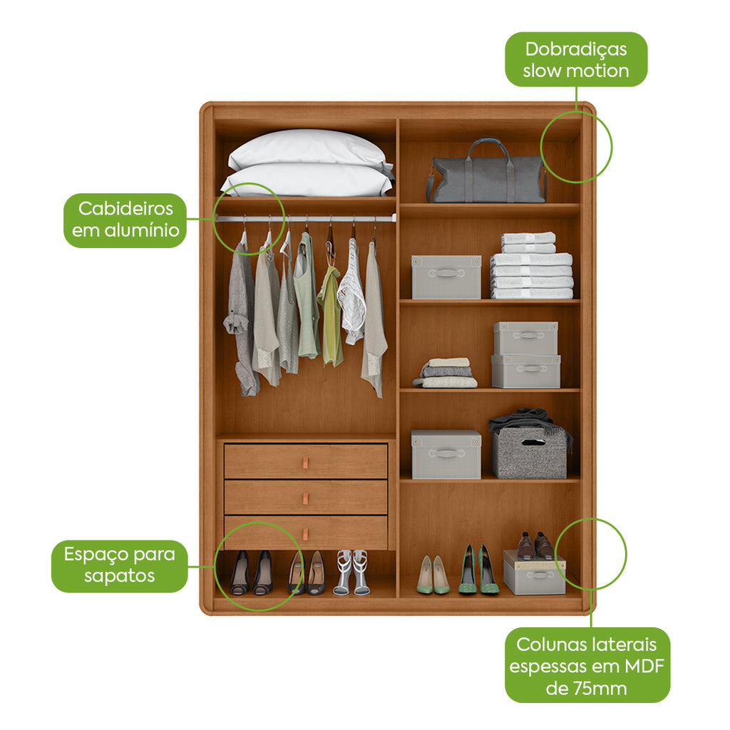 Guarda-Roupa 4 Portas Loop 1,84 m Amêndoa Clean – LOPAS