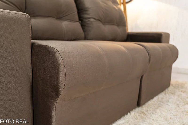 Sofá Retrátil e Reclinável Belém 1.90m Veludo Marrom - Móveis furniture