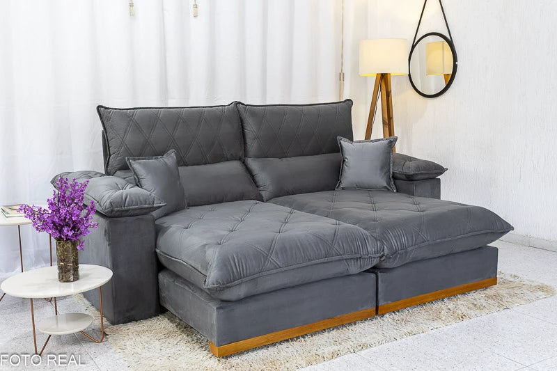 Sofá Retrátil Reclinável 2.30m Magnum Veludo Cinza 814 - Molas Ensacadas