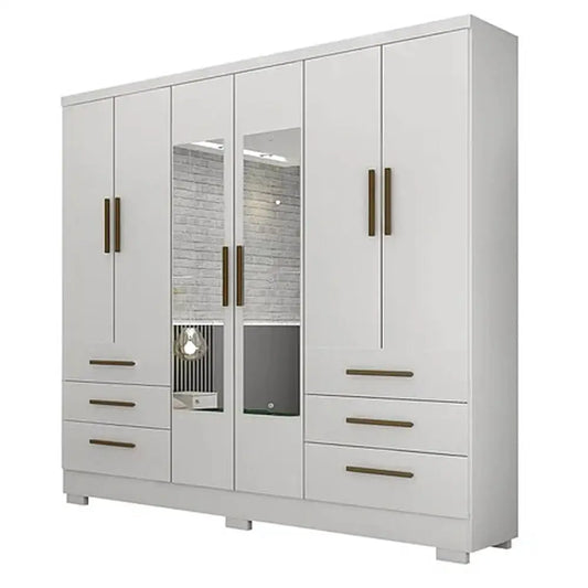 Guarda Roupa Encant Com Espelho Casal 6 Portas 6 Gavetas Novo Horizonte BRANCO