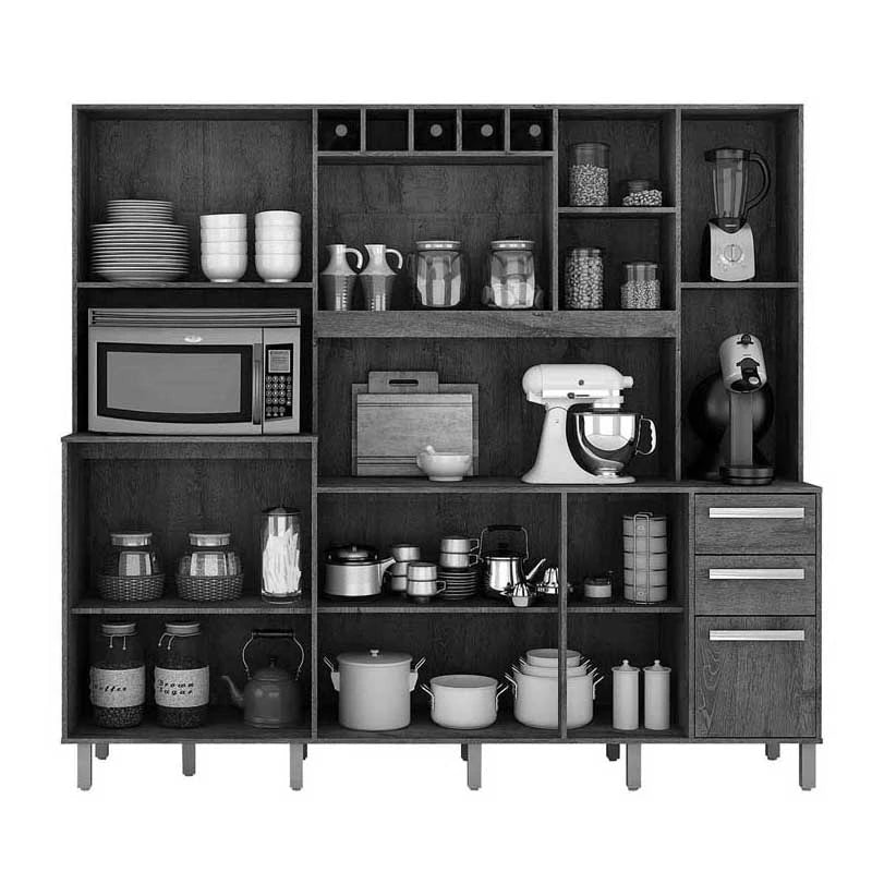 Armário Cozinha Completa Petra Cinamomo/Grafite Valdemoveis - Móveis furniture