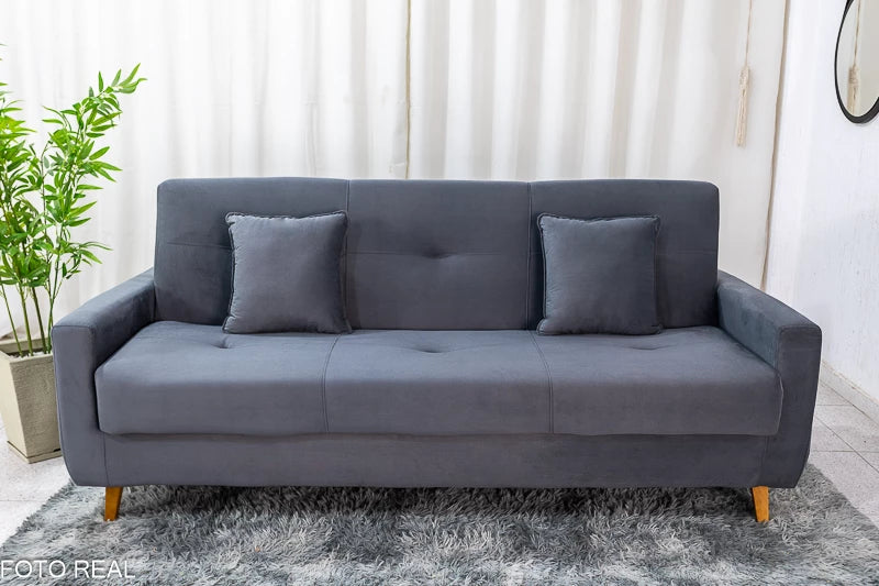 Sofá Cama Pâmela Larg. 2.00m Veludo Grafite - Móveis furniture