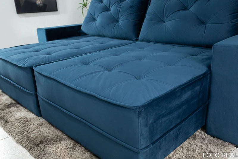 Sofá Retrátil Reclinável Berlim 2.10m Azul 800 - D33 e Molas Ensacadas - Móveis furniture