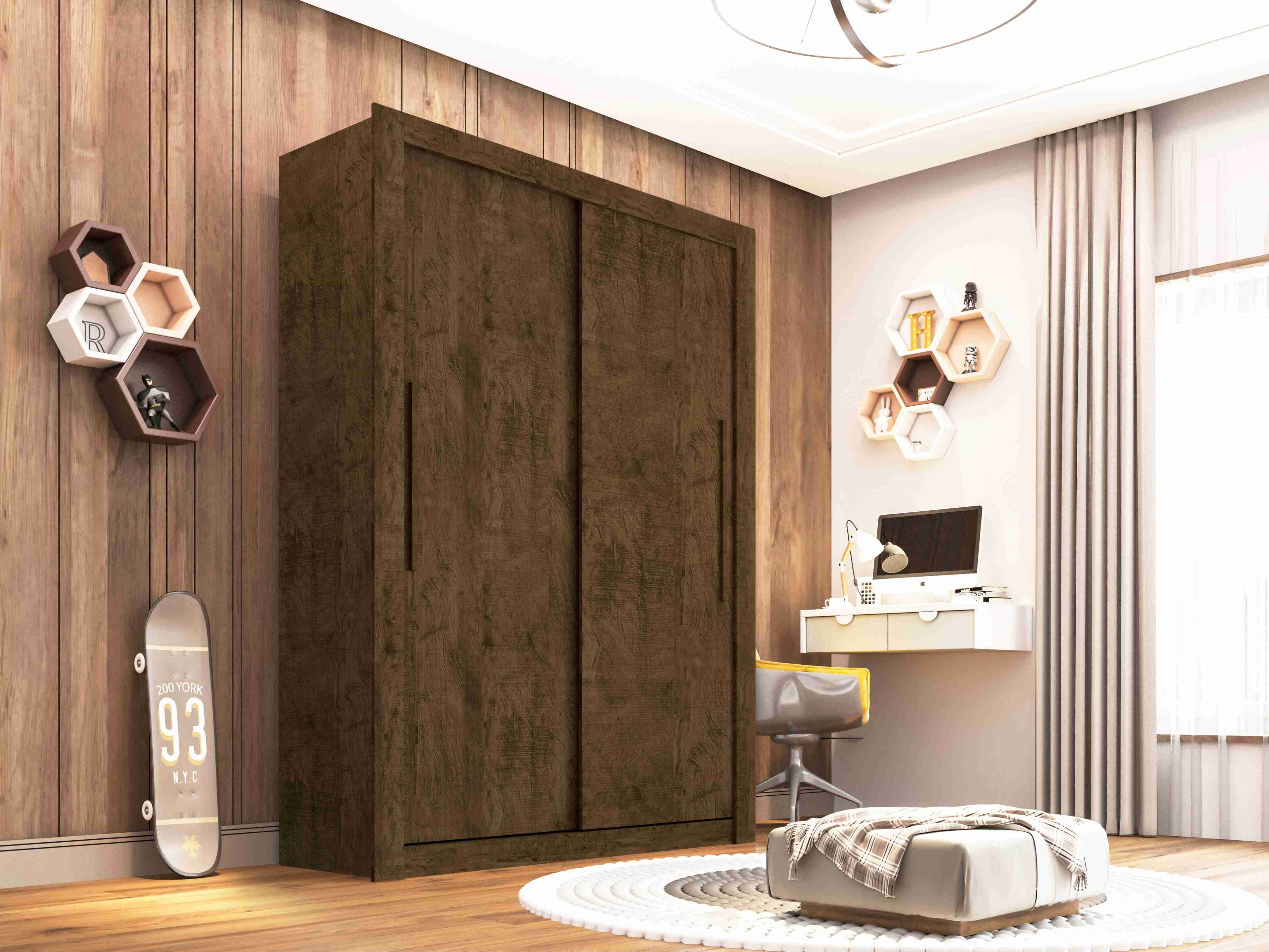 14177.Roupeiro Panama 2P2G sem Espelho Ipe - Móveis furniture