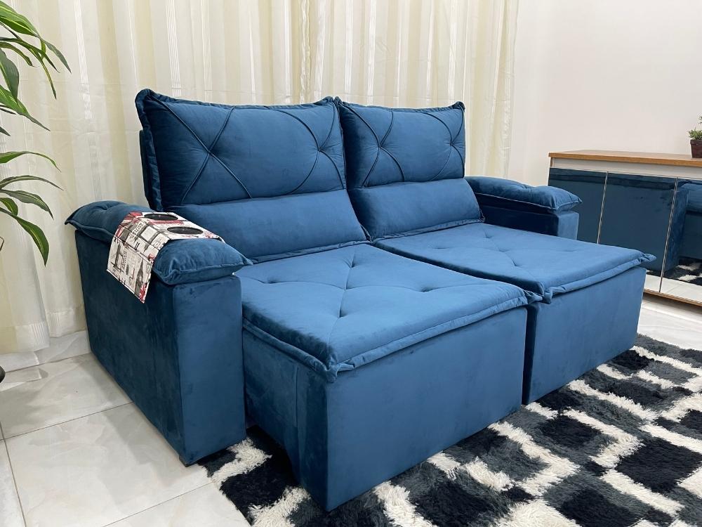 Sofá Retrátil e Reclinável REF 2025 2.00m – Azul Veludão - Móveis furniture