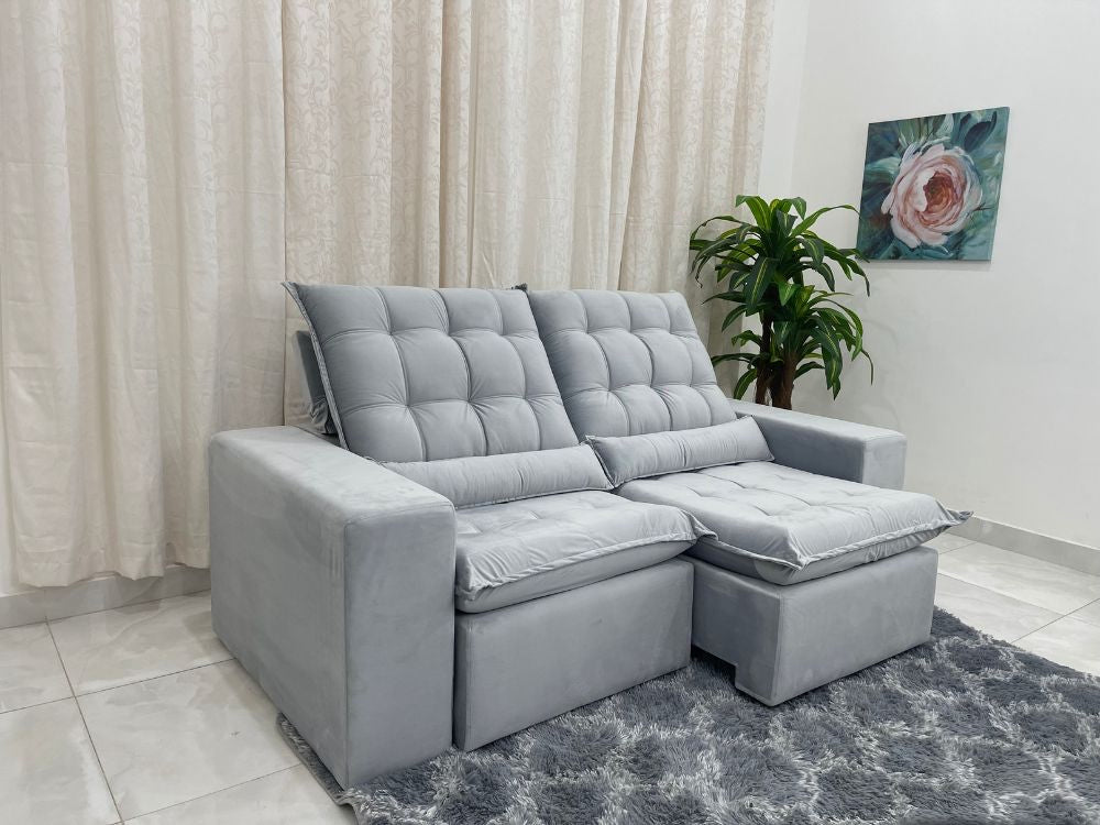 Sofá Retrátil Reclinável Small 2.00m – Prata Veludão - Móveis furniture