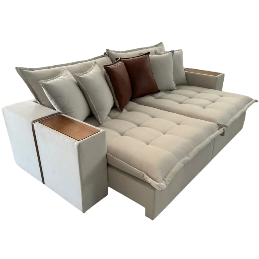 Sofá Cama Thebas/Gabriela 2,30 m Linho Cru 304/Courino Dalas – ZARAT ESTOFADOS - Móveis furniture