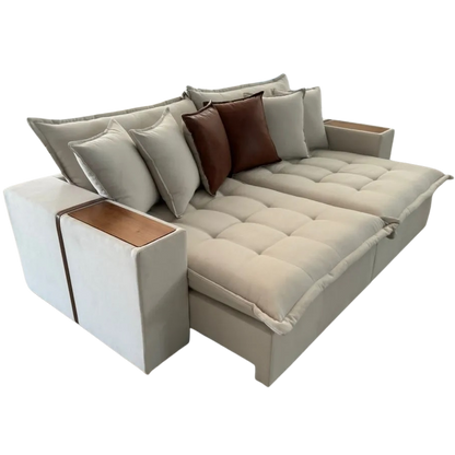 Sofá Cama Thebas/Gabriela 2,30 m Linho Cru 304/Courino Dalas – ZARAT ESTOFADOS - Móveis furniture