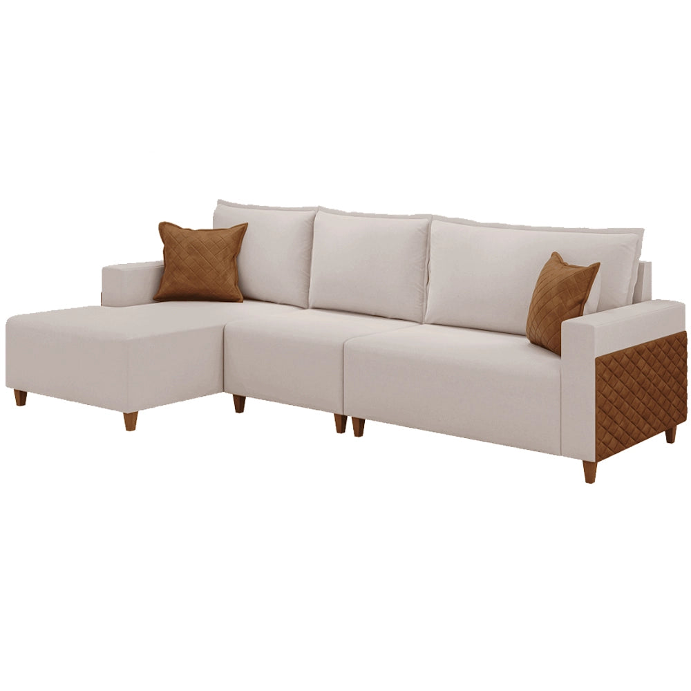 Sofá 3081 com Chaise 318cm em Linho 6 Lugares Lufer