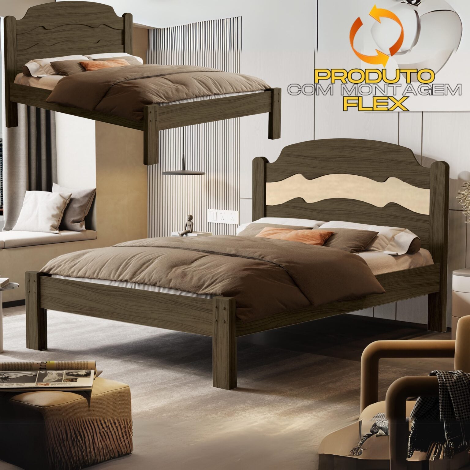 Cama Casal/Viúva Íris Castanho Wood/Avelã/Castanho Wood – MADEC MÓVEIS