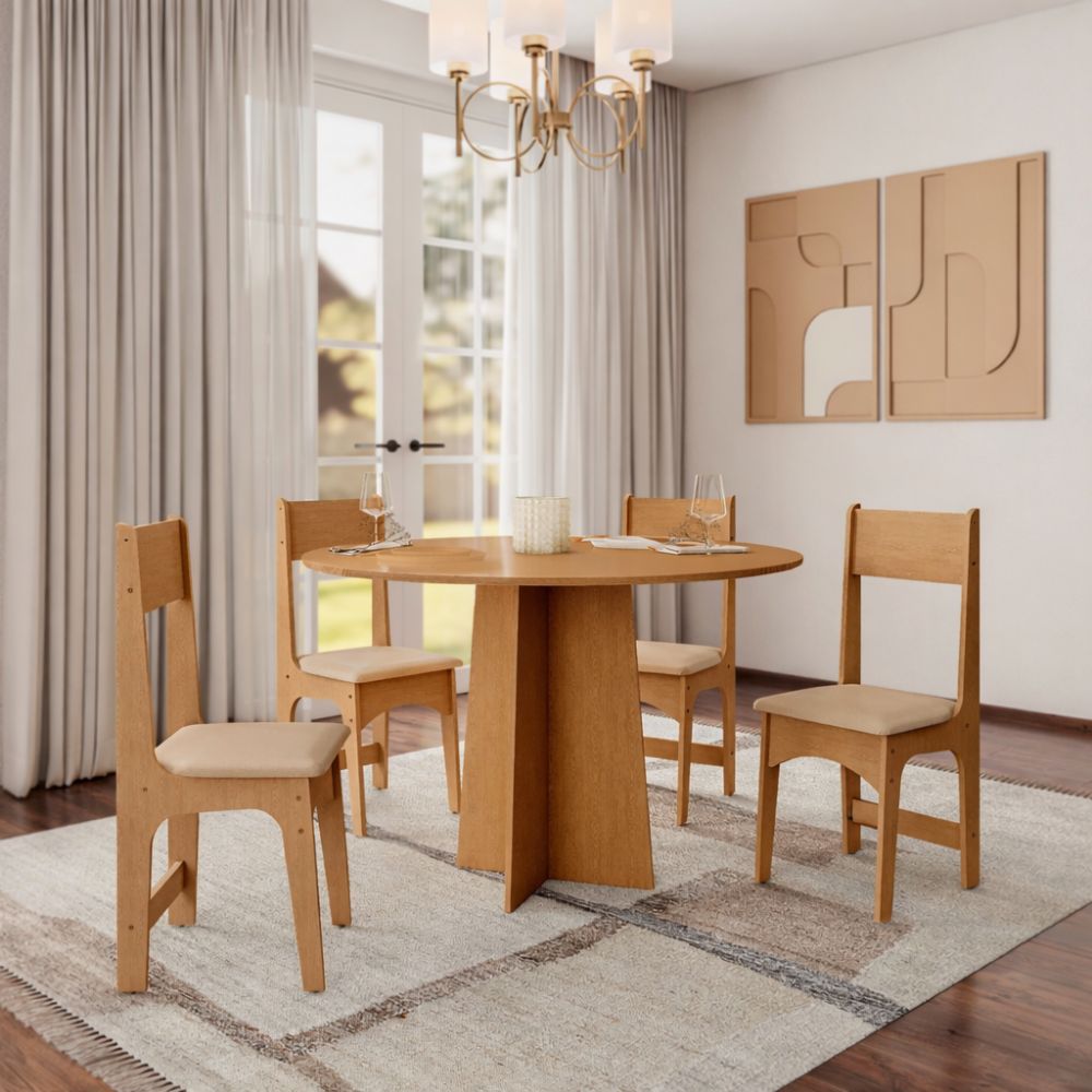 Mesa de Jantar Cindy Circular 90×90 c/4 Cadeiras Delta – Mel
