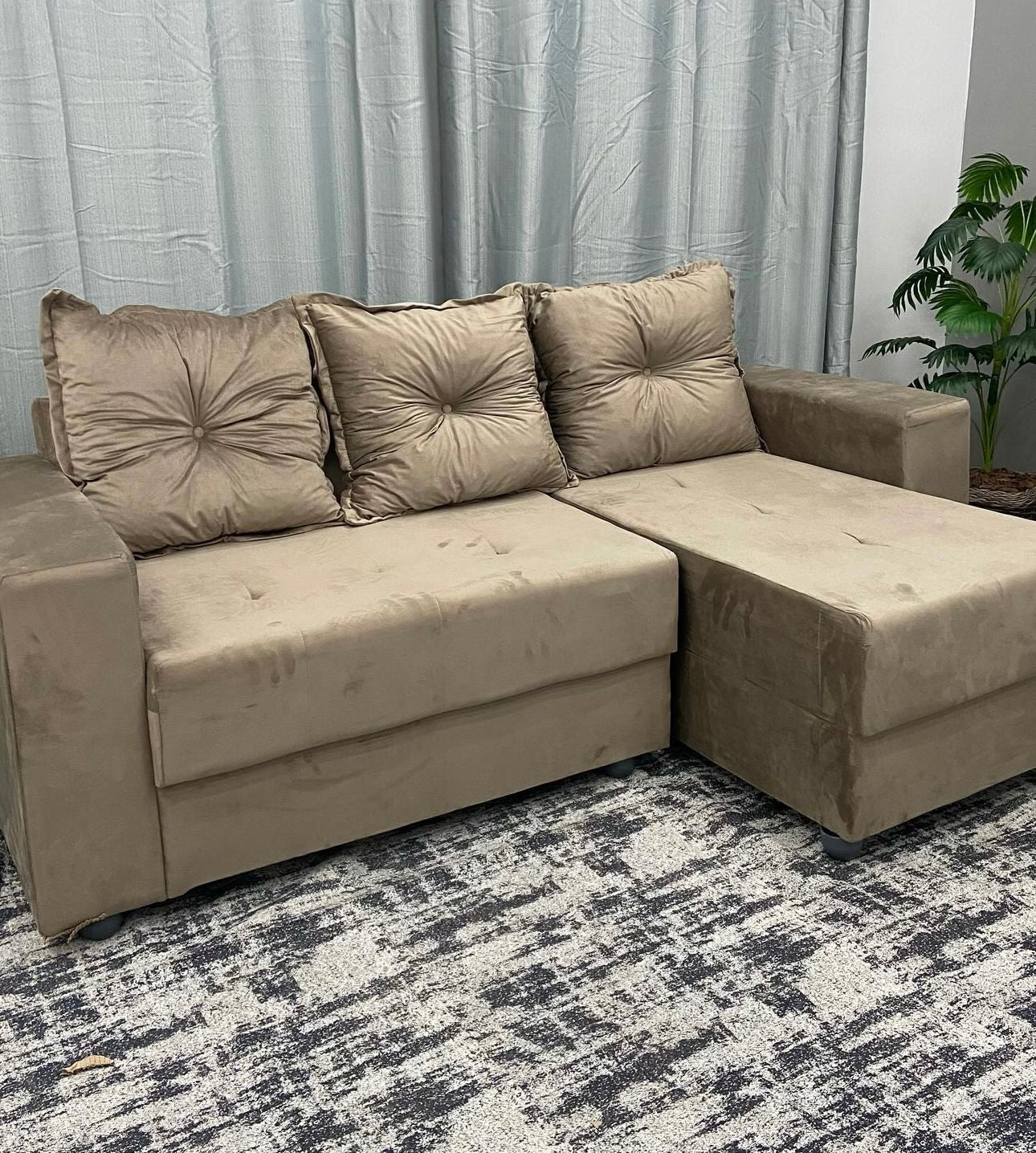 Sofá Florença 3 Lugares com Chaise Tecido Suede 200cm - Móveis furniture