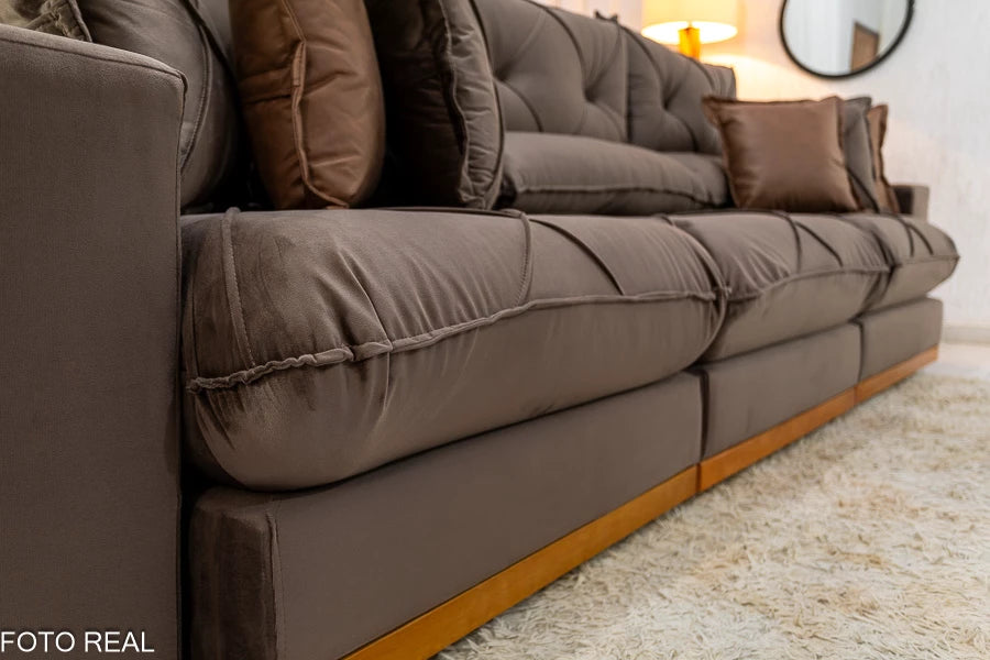 Sofá Retrátil Reclinável Gran Bello 3.20m Veludo Marrom - D33 e Molas Ensacadas