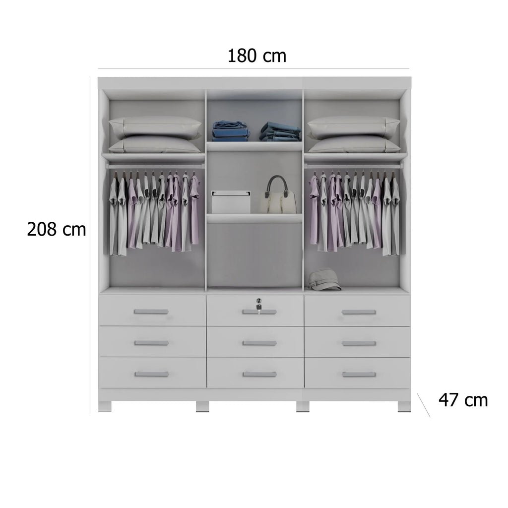 Guarda Roupa Athenas Bianchi Casal 3 Portas 9 Gavetas