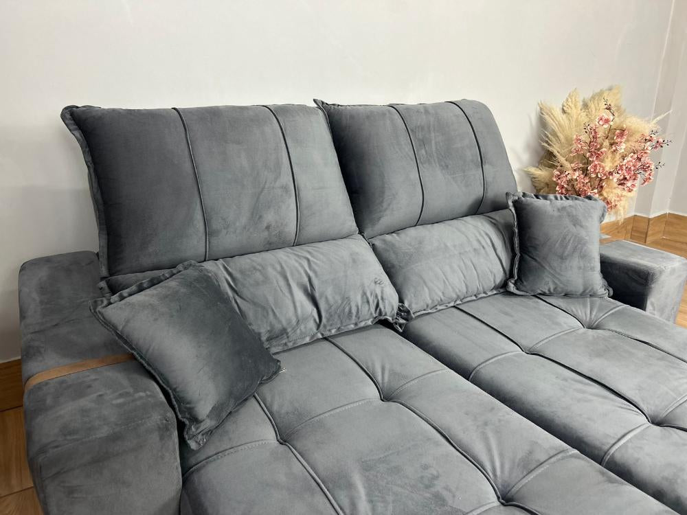 Sofá Retrátil Reclinável Oásis 1.80m – Cinza Veludão